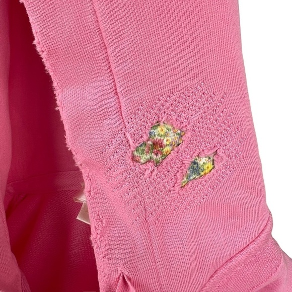 LoveShackFancy Allouette Hoodie Party Pink Distressed Patches Cottage XS GUC HTF - Picture 7 of 16